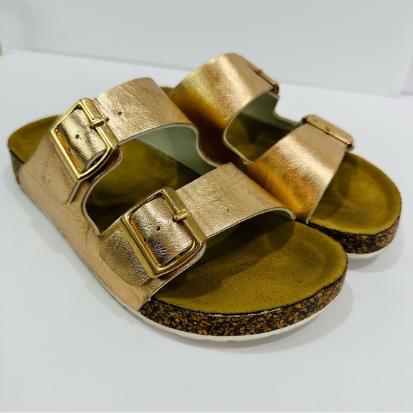 ๐ฉท AUSTIN TRADING CO. WOMENS ROSE GOLD DUAL STRAP CORK SLIDES SIZE 7 GOOD - Picture 11 of 13